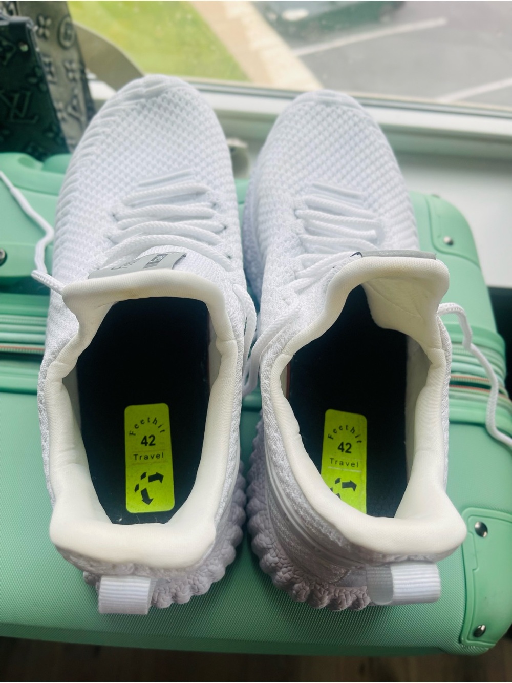 Travel Men’s White Knit Athletic Sneakers - Picture 2 of 3